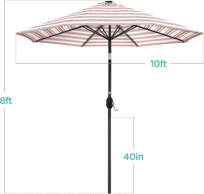 Best Choice Products 10ft Solar Polyester LED Lighted Patio Umbrella w/Tilt Adjustment and UV-Resistant Fabric - Striped Rust