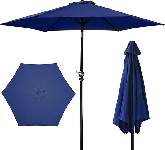 9FT Outdoor Patio Umbrella with Push Button Tilt and Crank, Beach Umbrella for Sun Shades, Market Umbrella with 6 Sturdy Metal Ribs, UV Resistant Waterproof for Garden, Backyard, Deck, Pool