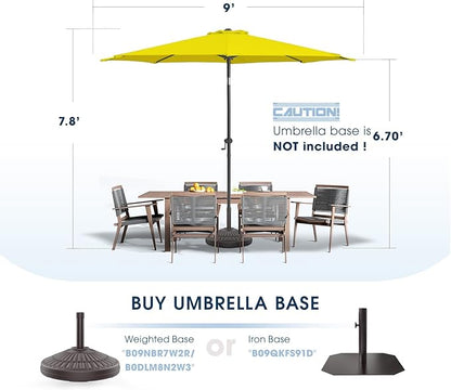 wikiwiki 9 FT Patio Umbrellas Outdoor Table Market Umbrella with Push Button Tilt/Crank, 8 Sturdy Ribs, Fade Resistant Waterproof POLYESTER DTY Canopy for Garden, Lawn, Deck, Backyard & Pool, Yellow