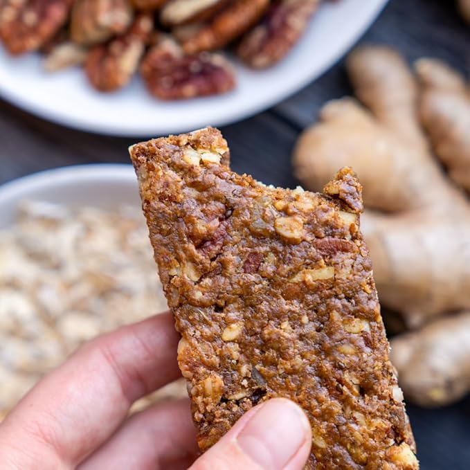 Taos Bakes - Granola Bars - Gingersnap + Pecan - 7g Protein, Gluten Free, Non-GMO, & Vegan - Healthy Snacks for Adults - Filled with Pecans, Almond Butter, & Chia Seeds (12 Pack, 1.8oz Bars)
