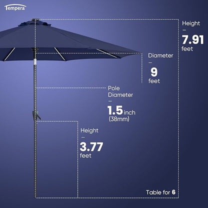 Tempera Solar Patio Umbrella 40 LED Lighted Outdoor Umbrella Table Market Umbrella with Push Button Tilt and Crank, Solar Umbrella with Sturdy Pole&Fade Resistant Canopy, Easy to Set