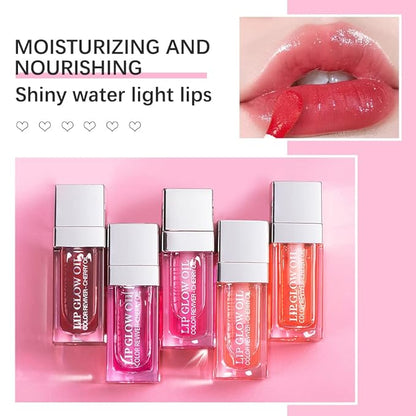 Miniling Hydrating Plumping Lip Oil Gloss Balm Care Transparent Toot Oil, Tinted Sheer Color Liquid Moisturizing Non-Sticky Nourishing Repairing Products(PINK)
