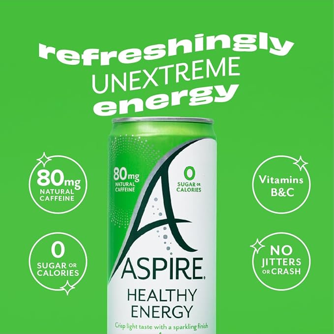 ASPIRE® Strawberry Watermelon Healthy Energy Drinks Variety 24 Pack - Sugar Free, Natural Caffeine Low Caffeine Sparkling Drink - Keto Friendly - Refreshing Sparkling Boost