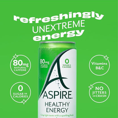 ASPIRE® Strawberry Watermelon Healthy Energy Drinks Variety 24 Pack - Sugar Free, Natural Caffeine Low Caffeine Sparkling Drink - Keto Friendly - Refreshing Sparkling Boost