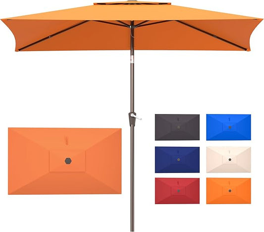 6.6x10ft Rectangular Patio Umbrella, 2 Tiers Outdoor Table Umbrellas with Push Button Tilt and Crank for Patio, Pool, Backyard, Deck, Picnic, Yard (Orange)