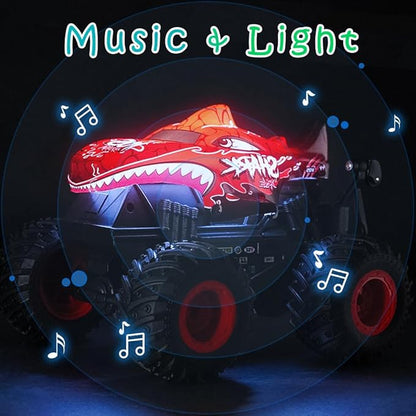 1:20 RC Car for Kids, 2.4GHz Remotes, Red Shark Monster Truck Toys, All Terrain Stunt Remote Control Car with Music, Light, 2 Rechargeable Batteries, Gifts Presents for Boys/Girls Ages 3+