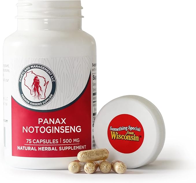 Dairyland Ginseng - Notoginseng Capsules - 75 ct - Tienchi Ginseng Complex Capsules - Authentic Notoginseng Capsule - Vegan Panax Ginseng Capsules for Use as a Daily Immune Support