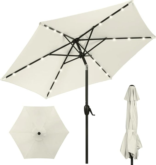 Best Choice Products 7.5ft Outdoor Solar Market Table Patio Umbrella for Deck, Pool w/Tilt, Crank, LED Lights - Ivory