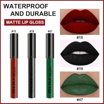 evpct 3Pcs Dark Black Emerald Green Red Matte Liquid Lipstick Lip Stain Sets for Women Matte+Lipstick Long Lasting 24 hr Hours Magic Lipstick 24 Hours original Waterproof 20#