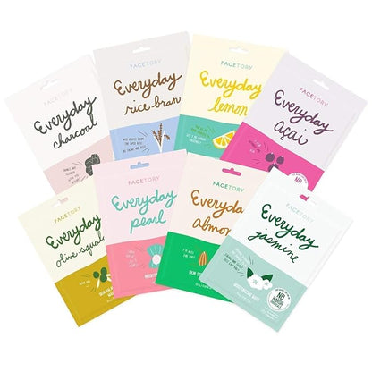 FACETORY Best of Seven and Everyday Facial Sheet Mask Collection Bundle- Hydrating, Refreshing, Calming (15 Sheet Masks Total)