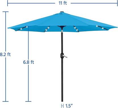 Yaheetech 11FT Solar Powered Umbrella Outdoor Patio Umbrella with 32 LED Lights and 8 Ribs - UV Protection Table Sunshade for Pool, Deck, Yard, Sky Blue