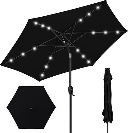 Best Choice Products 7.5ft Outdoor Solar Market Table Patio Umbrella for Deck, Pool w/Tilt, Crank, LED Lights - Black
