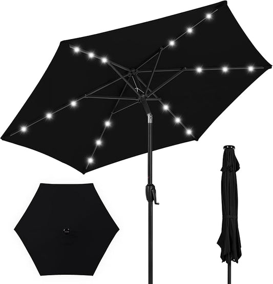 Best Choice Products 7.5ft Outdoor Solar Market Table Patio Umbrella for Deck, Pool w/Tilt, Crank, LED Lights - Black