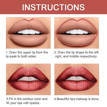 2-in-1 Mauve Red Lip Liner & Lipstick Set Kit for Women, Matte Lips Kit with Lip Liner Lip Stains Long Lasting Waterproof 24 Hour Lipstick and Lip Liners Combo Lipliners Pencil Set 08