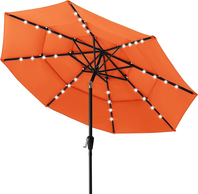ABCCANOPY Solar Led Patio Umbrellas 3-Tiers 9FT (Orange)