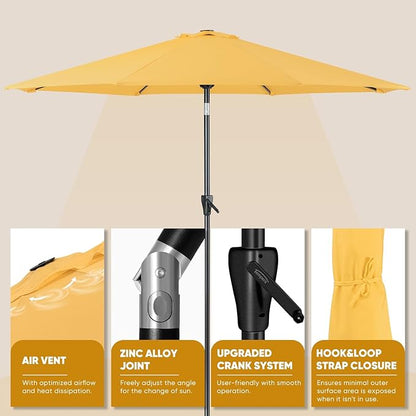 Tempera Patio Market Outdoor Table Umbrella with Push Button Tilt and Crank,Large Sun Umbrella with Sturdy Pole&Fade resistant canopy,Easy to set