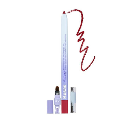 Kosas Hotliner Retractable Lip Liner Pencil with Built-In Brush & Sharpener - Easy Contouring, Hydrating, Long-Lasting - Pigmented Creamy Texture for Plumping Lips - Hyaluronic Acid & Konjac - Extra