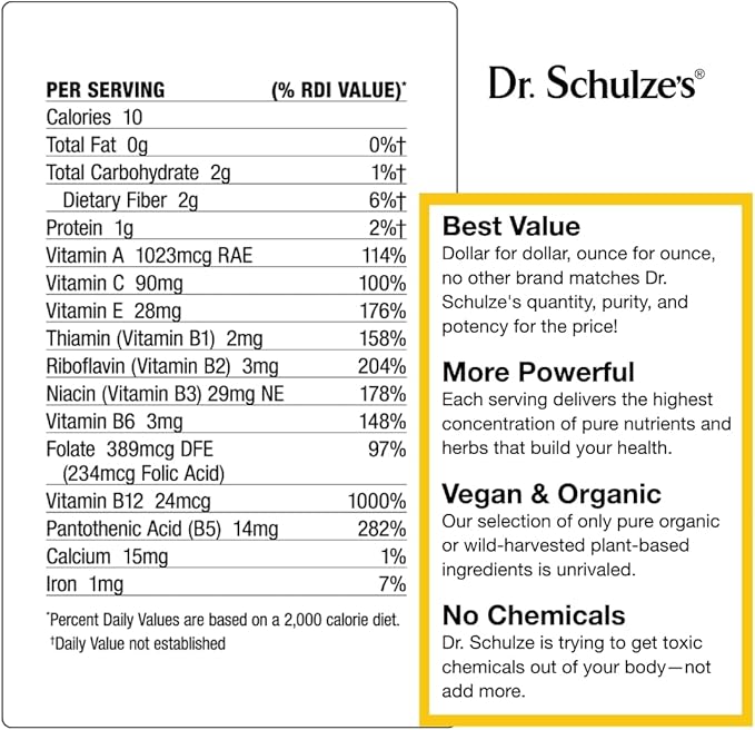 Dr. Schulze's SuperFood 100 Nutritional Mix100% Vitamins | Only Fruits, Vegetables & Herbs | Citrus Pineapple Flavor Powder 5.88 oz | 30 Servings