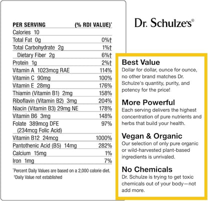 Dr. Schulze's SuperFood 100 Nutritional Mix100% Vitamins | Only Fruits, Vegetables & Herbs | Citrus Pineapple Flavor Powder 5.88 oz | 30 Servings