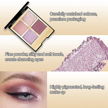 4 Colors Eyeshadow Makeup Palette,Nude Pink Purple Highly Pigmented Natural Neutral Nude Eye Shadow Palette with Mirror,Long Lasting Naturing-Looking,Waterproof,Blendable,Travel Size