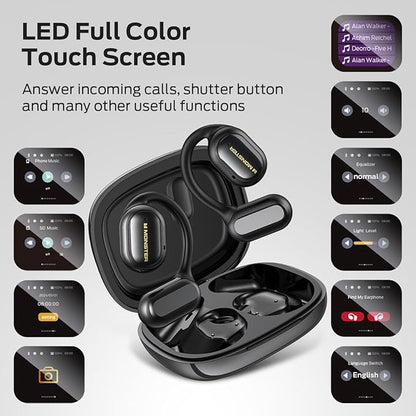 Monster Open Touch Pro 100 Wireless Earbuds With Touch Screen, TF Card Support, ENC Clear Talk, Multiple EQ Modes, Comfort Earhooks, IPX5, 30H Playback