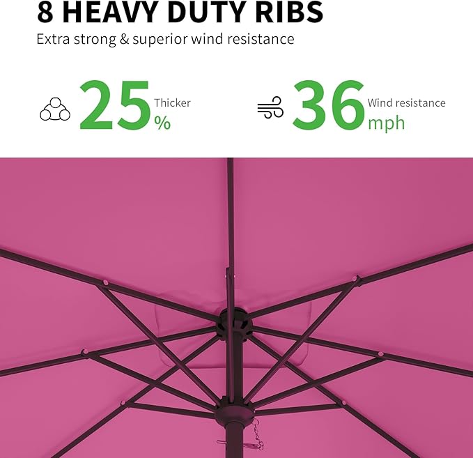 8 * 10FT Rectangular Patio Umbrella Table Market Umbrella w/Crank Outdoor Umbrellas for Garden, Deck, Backyard, Pool and Beach, Rose Pink