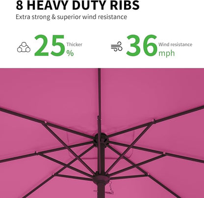 8 * 10FT Rectangular Patio Umbrella Table Market Umbrella w/Crank Outdoor Umbrellas for Garden, Deck, Backyard, Pool and Beach, Rose Pink