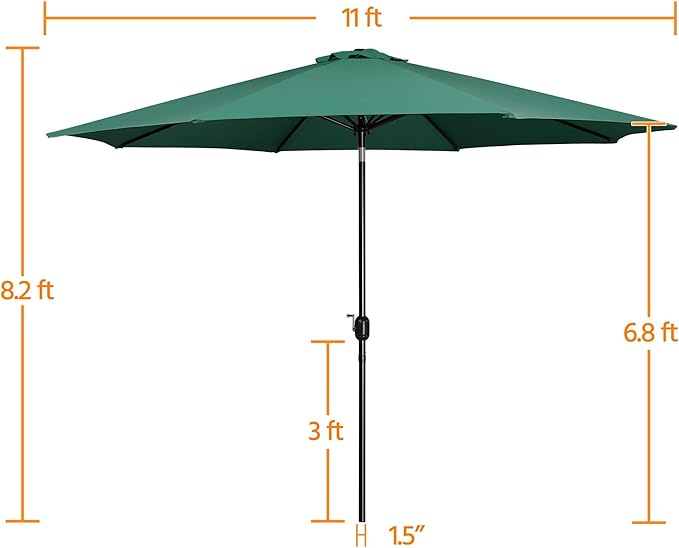 Yaheetech 11FT Patio Umbrella Outdoor Market Table Umbrella with Push Button Tilt & Crank for Garden/Lawn/Deck/Backyard/Pool/Beach, 8 Ribs, Dark Green