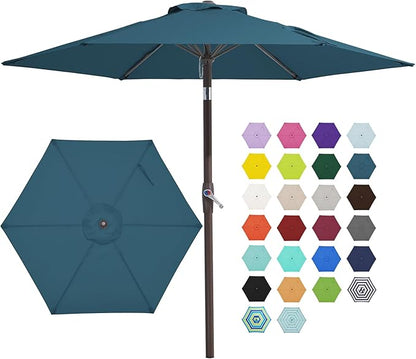 JEAREY 7.5FT Patio Umbrellas Outdoor Umbrella Table Market Umbrella with 6 Ribs,Tilt Button for Pool Deck Backyard Garden,Lake Blue