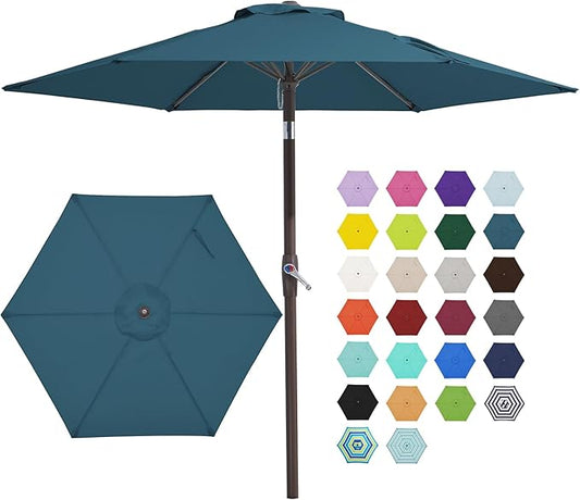JEAREY 7.5FT Patio Umbrellas Outdoor Umbrella Table Market Umbrella with 6 Ribs,Tilt Button for Pool Deck Backyard Garden,Lake Blue