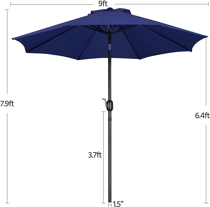 Yaheetech 9FT Patio Umbrella Outdoor Umbrella Patio Yard Market Table Umbrella with Push Button Tilt & Crank for Garden/Beach/Lawn/Deck/Backyard/Pool, 8 Ribs, Navy Blue