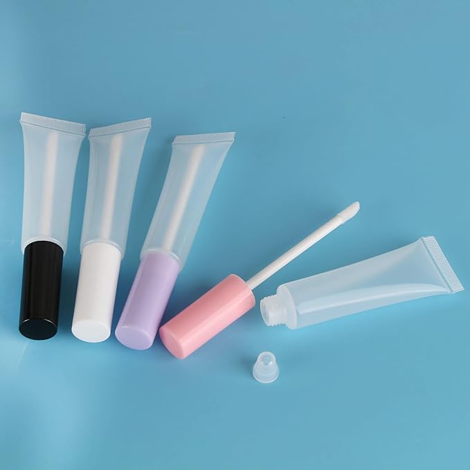 COSIDEA 50 pack Empty Purple 15ml Squeeze lip gloss tubes with wand 0.5oz soft lipgloss container chapstick containers empty tube