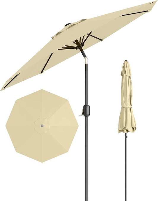 9FT Patio Umbrella Outdoor, Market Umbrella, Table Umbrella with Push Button Tilt and Crank, 8 Sturdy Ribs UV Protection Waterproof for Garden, Pool, Deck, Backyard (Beige)