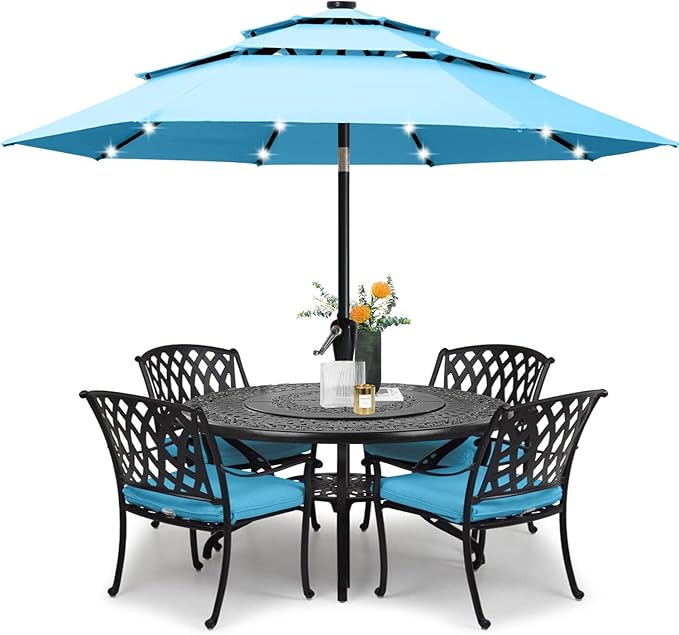 ABCCANOPY Solar Led Patio Umbrellas 3-Tiers 11FT (Lake)