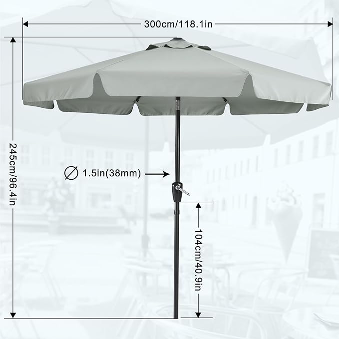 MASTERCANOPY Valance Patio Umbrella for Outdoor Table Market -8 Ribs (10ft, Light Gray)