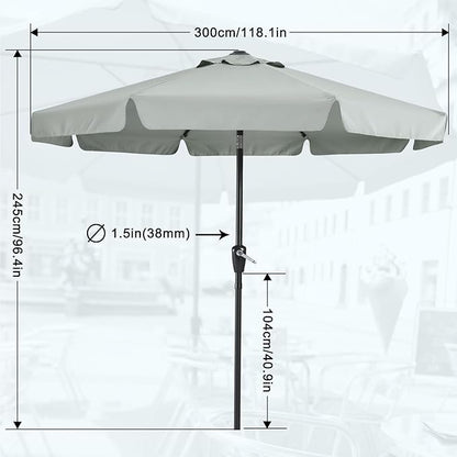 MASTERCANOPY Valance Patio Umbrella for Outdoor Table Market -8 Ribs (10ft, Light Gray)