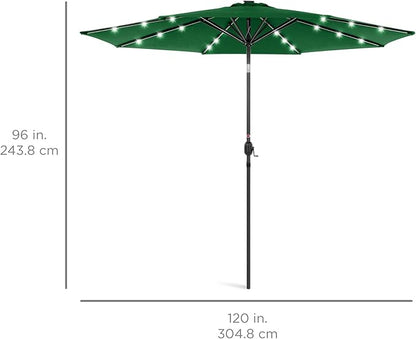 Best Choice Products 10ft Solar Polyester LED Lighted Patio Umbrella w/Tilt Adjustment and UV-Resistant Fabric - Green
