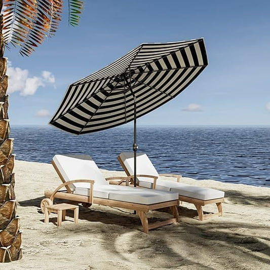 Greesum 9FT Patio Umbrella with Push Button Tilt and Crank, Outdoor Table Umbrella with 8 Sturdy Ribs, Market Table Parasol for Garden, Lawn, Backyard & Pool, Without Base, Black and White