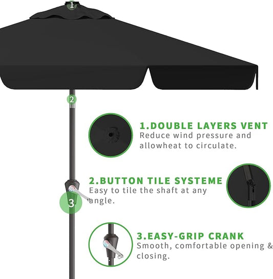 10FT Patio Umbrella Table Market Umbrella w/Tilt and Crank Outdoor Umbrellas for Garden, Deck, Backyard, Pool and Beach, Black