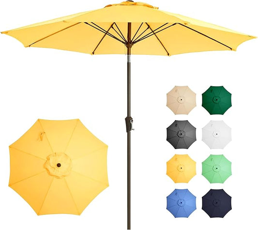 Ayge 9FT Large Outdoor Patio Umbrella Market Table Umbrella-UV Resistant, Easy Push Button Tilt and Crank, 8 Sturdy Fiberglass Ribs Heavy-Duty Pool Umbrella for Deck, Backyard,Garden