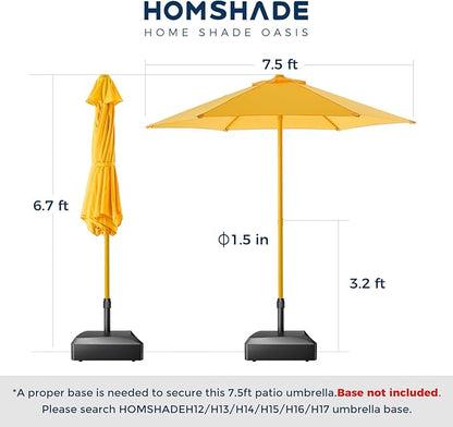 7.5ft Outdoor 1S Push-Up Patio Umbrella - Market Table Pool Deck Umbrella UPF50+ UV Protection with 6 Sturdy Ribs for Balcony, Garden, Lawn, Backyard (Light Yellow)