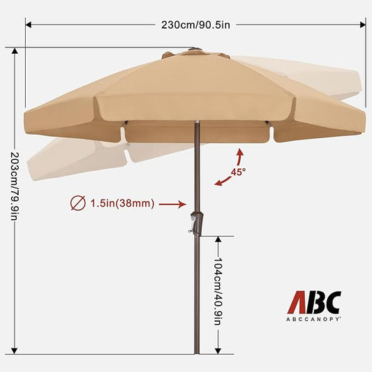 ABCCANOPY Patio Umbrella 7.5ft, Outdoor Table Umbrella with Push Button Tilt and Crank, 6 Ribs Umbrella for Patio Pool Garden Deck (Khaki)