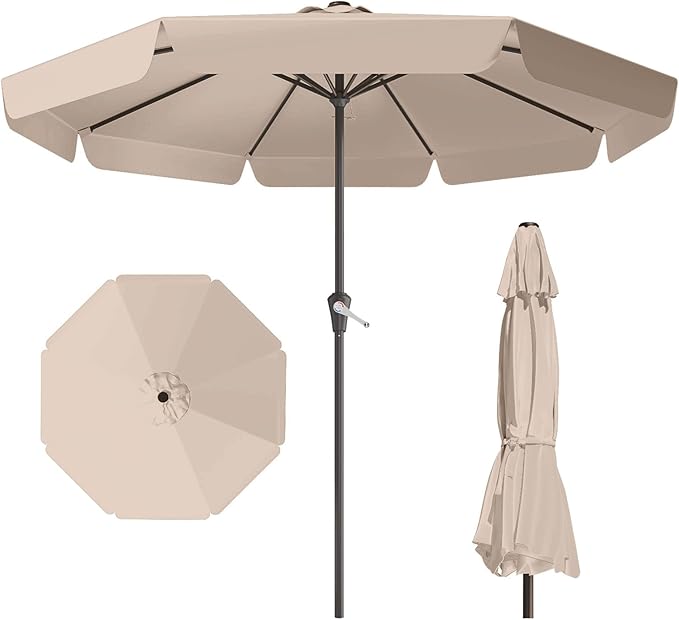 11FT Patio Umbrella Table Market Umbrella w/Crank Outdoor Umbrellas for Garden, Deck, Backyard, Pool and Beach, Beige