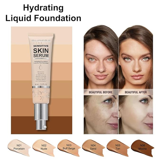 PHOERA Hydrating Serum Foundation,Flawless Soft Full Coverage Hypoallergenic