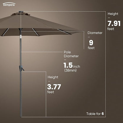Tempera Solar Patio Umbrella 40 LED Lighted Outdoor Umbrella Table Market Umbrella with Push Button Tilt and Crank, Solar Umbrella with Sturdy Pole&Fade Resistant Canopy, Easy to Set