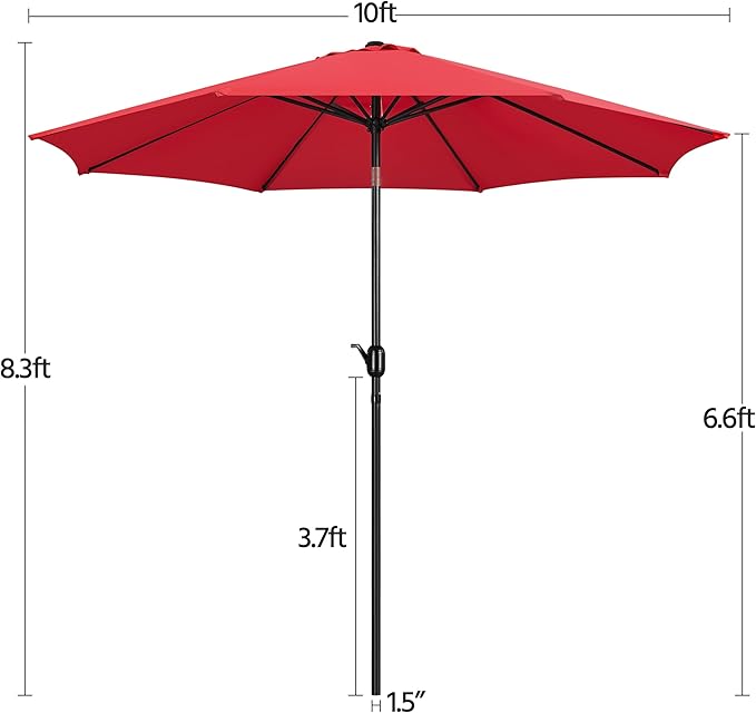 Yaheetech 10FT Patio Umbrella Outdoor Umbrella Patio Yard Market Table Umbrella with Push Button Tilt & Crank for Garden/Beach/Lawn/Deck/Backyard/Pool, 8 Ribs, Red