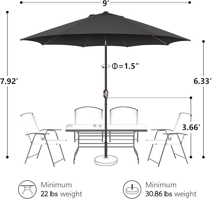 7.5Ft/9Ft Patio Umbrella, UV Protect Pool Umbrella with Heavy Duty Pole,Outdoor Umbrella with Push Botton Tilt & Crank