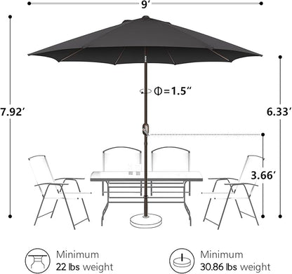 7.5Ft/9Ft Patio Umbrella, UV Protect Pool Umbrella with Heavy Duty Pole,Outdoor Umbrella with Push Botton Tilt & Crank