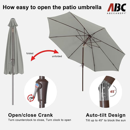 ABCCANOPY 9FT Outdoor Patio Umbrella, 8 Ribs Table Umbrella w/Crank for Easy Set Up, Suitable for Garden, Lawn, Deck & Backyard (Gray)