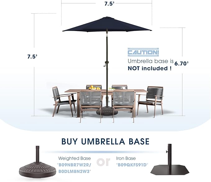 wikiwiki 7.5 FT Patio Umbrellas Outdoor Table Market Umbrella with Push Button Tilt/Crank, 6 Sturdy Ribs, Fade Resistant Waterproof POLYESTER DTY Canopy for Garden, Lawn, Backyard & Pool, Navy Blue